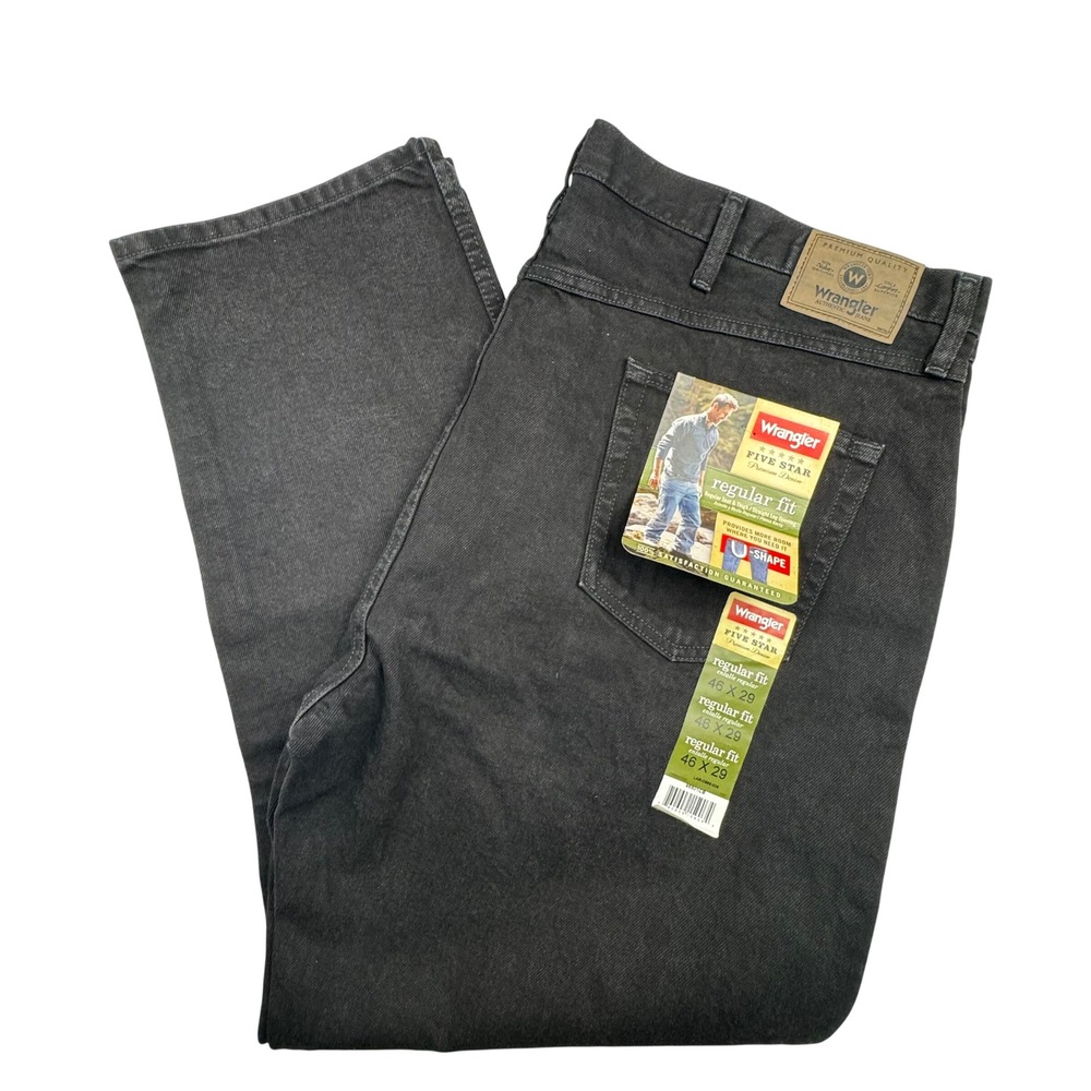 Wrangler Five Star Jeans 46x29 Black Cotton Denim Regular Fit Straight Leg Pants